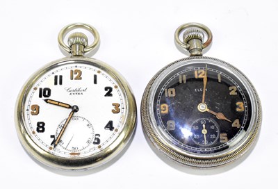 Lot 1305 - ELGIN; a crown wind open face military pocket watch