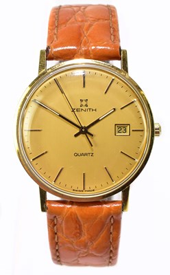 Lot 1312 - ZENITH; a gentleman 9ct gold cased quartz wristwatch