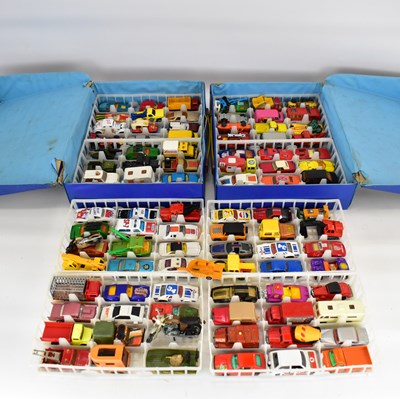 Lot 341 - MATCHBOX; two blue carry cases each containing...