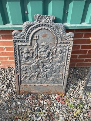Lot 569 - A cast iron fireback, 54 x 84cm.