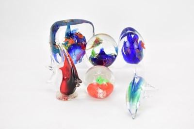 Lot 316 - Four modern glass aquarium paperweights with...