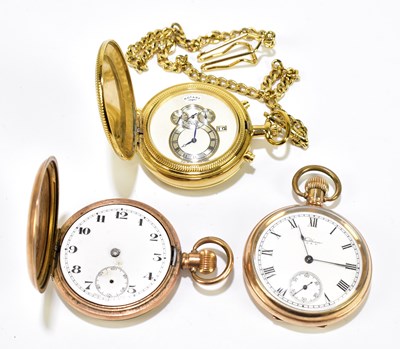 Lot 1292 - WALTHAM; a gold plated crown wind open faced pocket watch