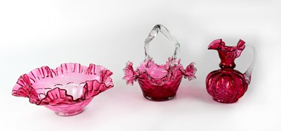 Lot 570 - Three pieces of cranberry glass comprising...