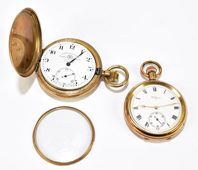 Lot 1293 - WALTHAM; a gold plated crown wind open face pocket watch