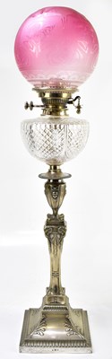 Lot 1534 - A 19th century silver plated oil lamp