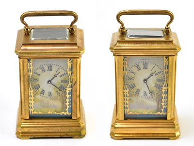 Lot 1458 - A brass cased and porcelain mounted carriage clock