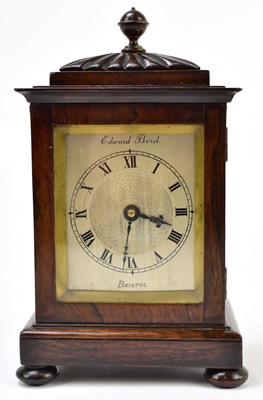 Lot 1479 - EDWARD BIRD BRISTOL; a 19th century rosewood case miniature bracket clock