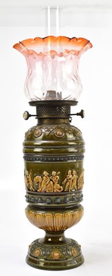 Lot 1533 - DOULTON LAMBETH; an impressive late 19th century Artware oil lamp