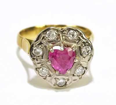 Lot 822 - An 18ct yellow gold diamond and ruby...