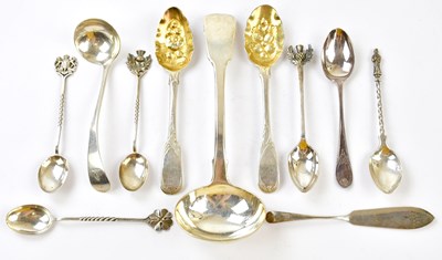 Lot 1205 - A group of silver flatware, comprising Fiddle...