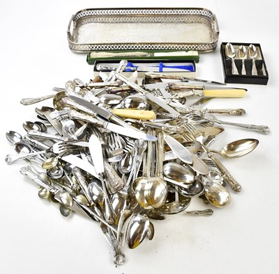 Lot 1025 - A quantity of silver plated flatware, also a...
