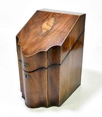 Lot 2014 - A Georgian inlaid mahogany serpentine fronted...