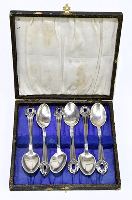 Lot 1243 - A set of six Danish white metal teaspoons,...