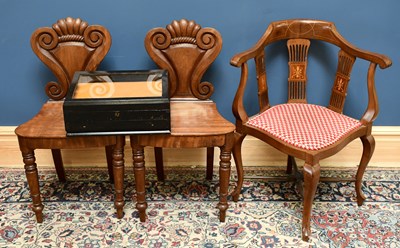 Lot 1654 - A pair of Victorian mahogany hall chairs...