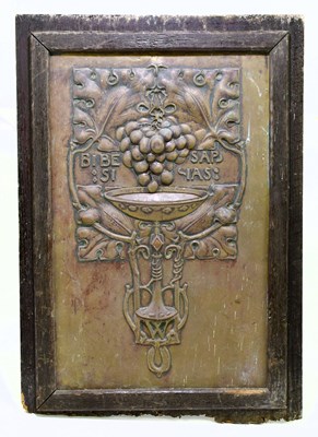 Lot 1415 - An Art Nouveau brass plaque of rectangular...