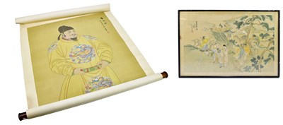 Lot 1184 - A large Chinese scroll decorated with a...