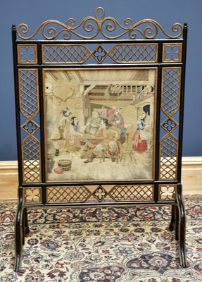 Lot 1141 - A black painted and gilt bentwood fire screen...