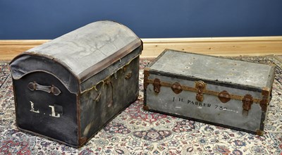 Lot 1019 - A domed travelling trunk, with the initials LD...