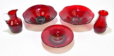 Lot 1167 - A group of five Whitefriars ruby red glasses,...