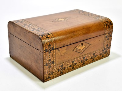 Lot 1021 - A walnut and inlaid work box, height 14cm,...