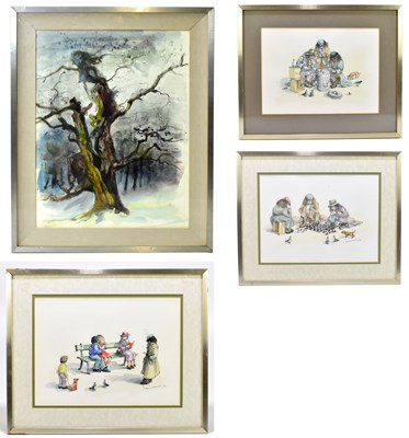 Lot 1362 - ALBIN TROWSKI (1919-2012); ink and watercolour, stylised tree with witches