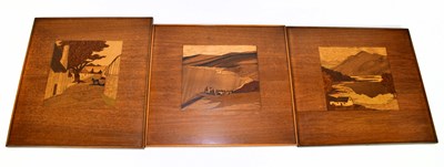 Lot 1012 - Three marquetry panels, to include 'Ben Lomond'...