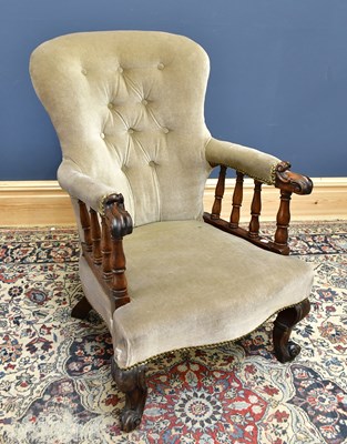 Lot 1603 - A Victorian button back upholstered library...
