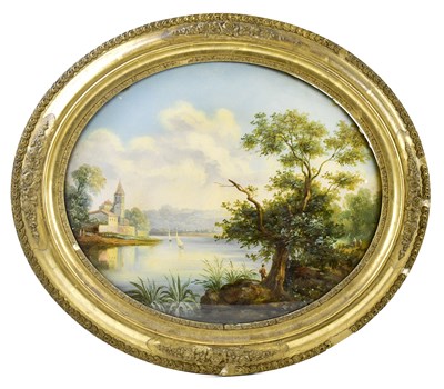 Lot 721 - A 19th century oval watercolour on glass,...