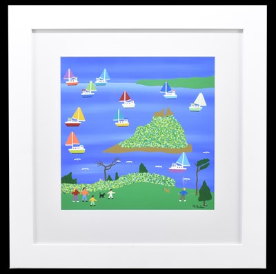Lot 1347 - GORDON BARKER; acrylic on card, Thatcher's Rock, Torquay