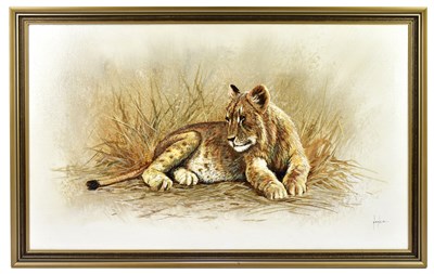 Lot 773 - NANCE: oil on canvas, lion in the bush, signed...