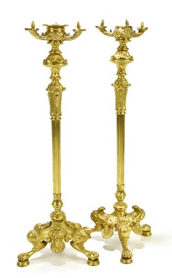 Lot 1173 - A pair of bronze candlesticks on paw feet,...