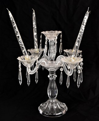 Lot 1455 - A four branch glass candelabrum, height 43cm.