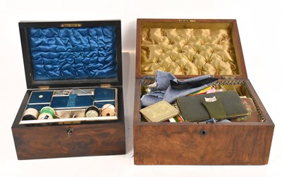 Lot 1064 - A Victorian walnut sewing box, together with...