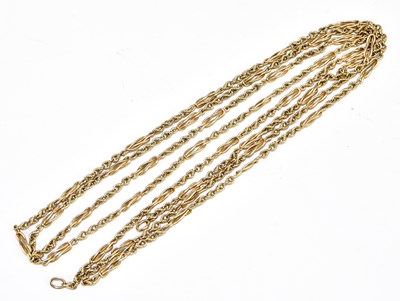 Lot 1321 - A 9ct rose gold muff chain, length approx....