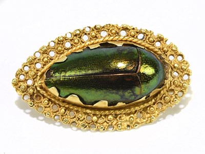 Lot 1410 - An unusual yellow metal scarab beetle brooch...