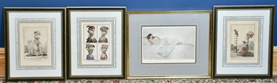 Lot 690 - Three decorative French fashion prints, with a...