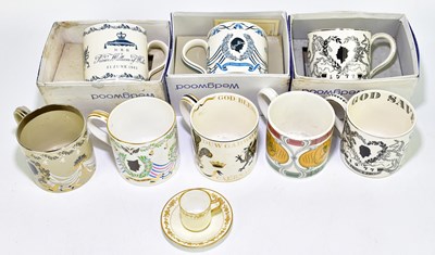 Lot 1323 - WEDGWOOD; eight large commemorative mugs,...