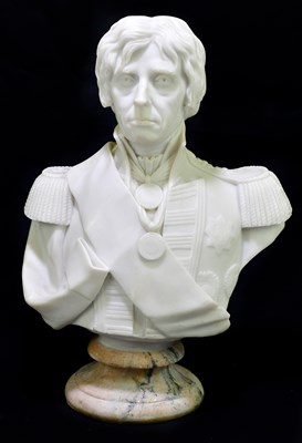 Lot 1174 - FREDERICKS; a marble bust of Nelson in naval...