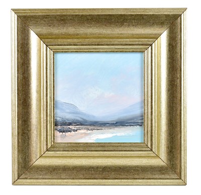 Lot 762 - PETER HODSON; oil on board, beach scene,...