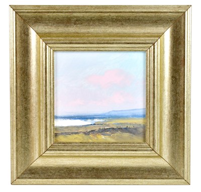 Lot 764 - PETER HODSON; oil on board, coastal landscape,...