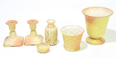 Lot 1305 - ROYAL WORCESTER; six pieces of blush ivory to...