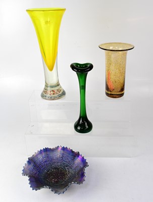Lot 302 - An acid yellow cylindrical vase with a...