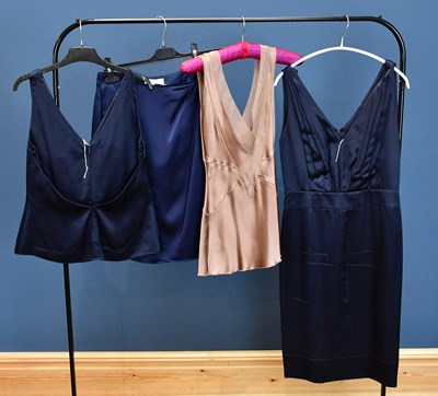 Lot 739 - HUGO BOSS; a navy blue silk knee length shift...