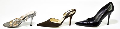 Lot 803 - AMANDA WAKELEY; a pair of stiletto brown silk...