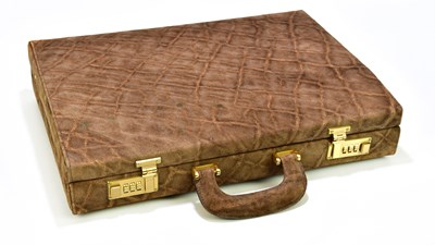 Lot 705 - A vintage buffalo hide briefcase lined with...