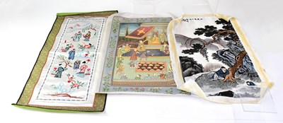 Lot 375 - Two Japanese embroidered panels and a...