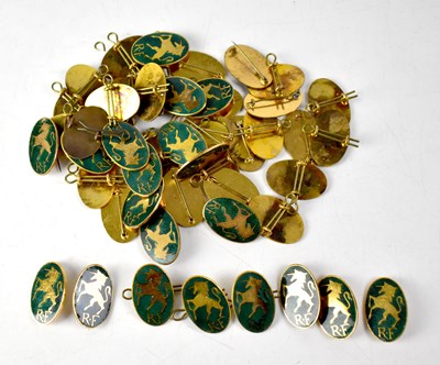 Lot 140 - 27.	Fifty gilt metal and green enamel unicorn badges