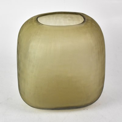 Lot 310 - GUAXS; a grey textured cube vase, etched to...