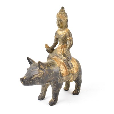 Lot 348 - A 19th century Chinese bronze pig and rider,...