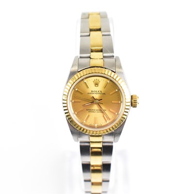 Lot 1167 - ROLEX; a ladies' steel and gold Oyster...